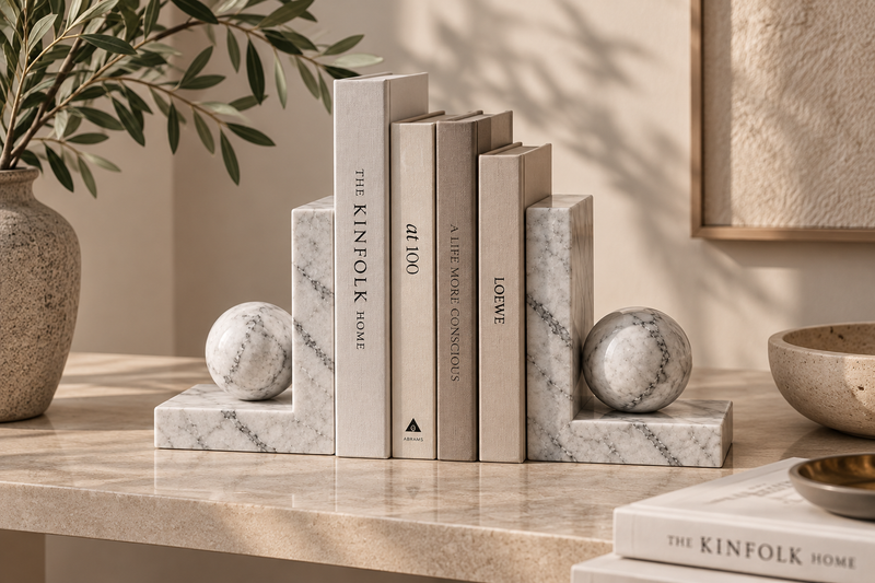 Marble Bookends: Sculptural Natural Stone for Your Bookshelf