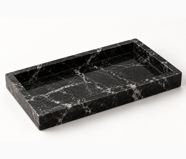 Black Marble Tray – Luxury Natural Stone Vanity & Decorative Tray