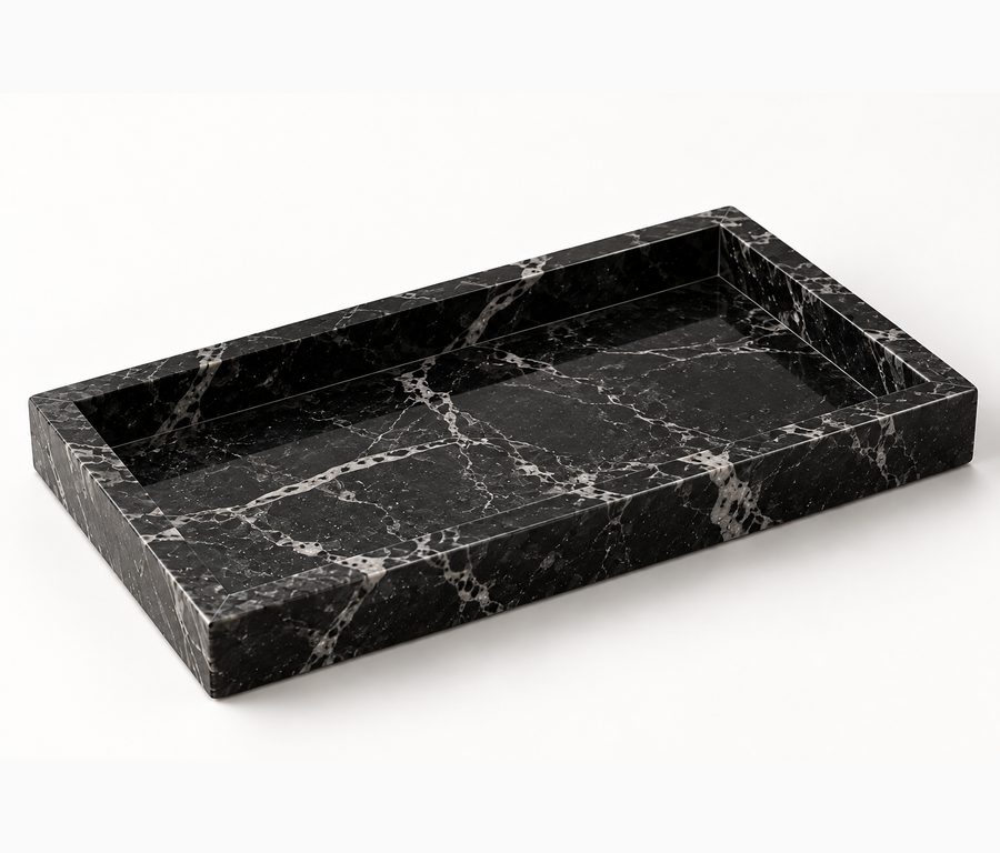 Black Marble Tray – Luxury Natural Stone Vanity & Decorative Tray