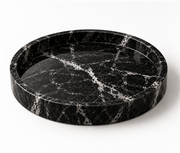 Black Marble Tray – Luxury Round Natural Stone Tray