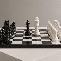 Black and white marble chess kings facing off — Stone & Game