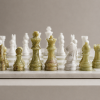 Green onyx marble chess pieces detail — Stone & Game