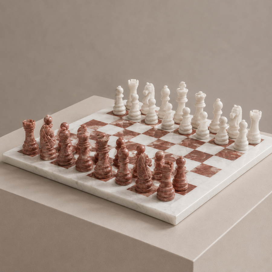 The Sienna — Red & White Marble Chess Set