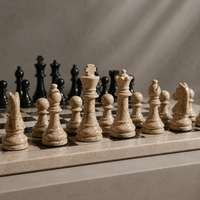Coral marble chess pieces with soft shadow detail — Stone & Game
