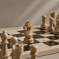 Coral marble chess knight detail — Stone & Game
