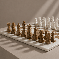 Close-up of brown marble chess pieces — Stone & Game