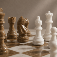 Brown and white marble chess knight detail — Stone & Game