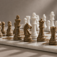 Brown marble chess king and queen detail — Stone & Game