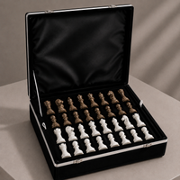 Brown and white marble chess set with velvet storage case — Stone & Game