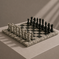 Oceanic and black marble chess set on display — Stone & Game