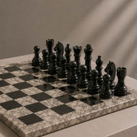 Oceanic grey marble chess pieces detail — Stone & Game