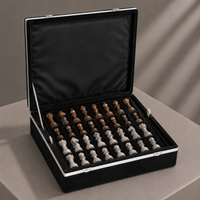 Brown and cream marble chess pieces in velvet storage case — Stone & Game