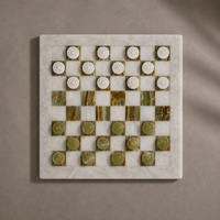 Green onyx and white marble checkers board top view — Stone & Game