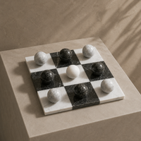 Black and white marble tic tac toe board top view — Stone & Game