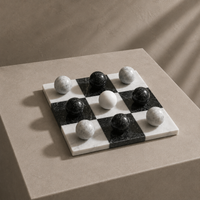 The Grid — Black & White Marble Tic Tac Toe Set