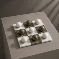 Brown and white marble tic tac toe set on display — Stone & Game