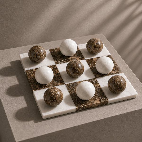 Brown and white Italian marble spheres close-up — Stone & Game