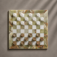Onyx and white marble checkers board top view — Stone & Game