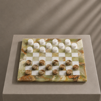 Onyx and white marble checkers set full view — Stone & Game