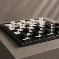 Black and white marble checkers set full view — Stone & Game