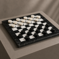 Black and white marble checkers board top view — Stone & Game