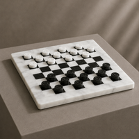 White marble checkers board full view — Stone & Game