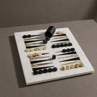 Green onyx and black marble backgammon set on display — Stone & Game