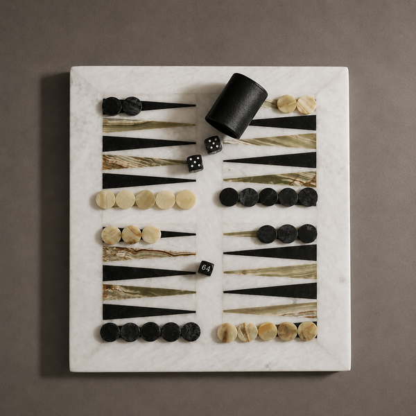 Green onyx and black marble backgammon board top view — Stone & Game