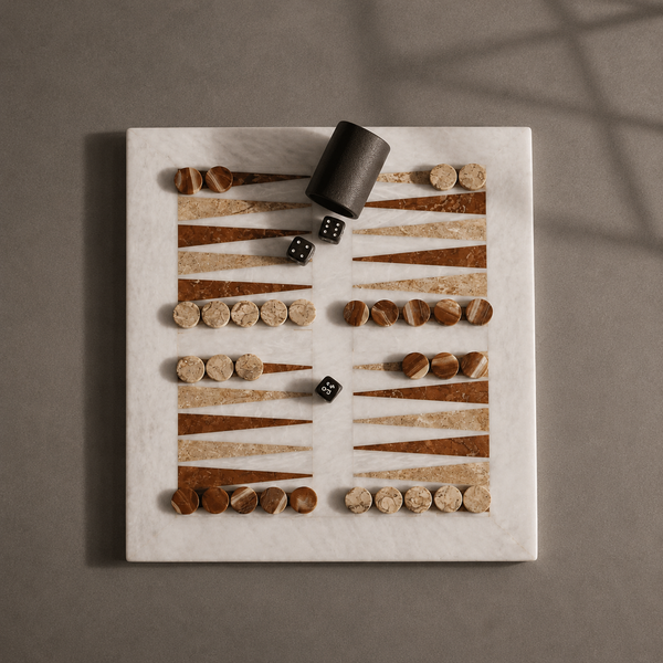 Brown and cream marble backgammon board top view — Stone & Game