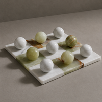 Green onyx and white marble tic tac toe set side angle — Stone & Game