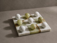 Green onyx and white marble tic tac toe board full view — Stone & Game