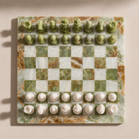 Green onyx and white marble chess board top view — Stone & Game