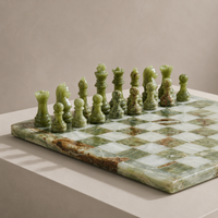 Green onyx marble chess set with amber veining — Stone & Game