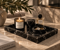 Black marble decorative tray in modern interior