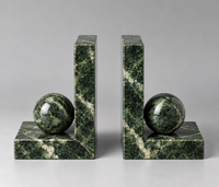 Pair of green marble bookends with sculptural sphere detail – Stone & Gem