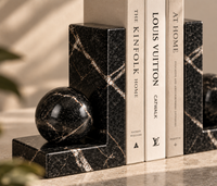 Black marble bookends in modern living room